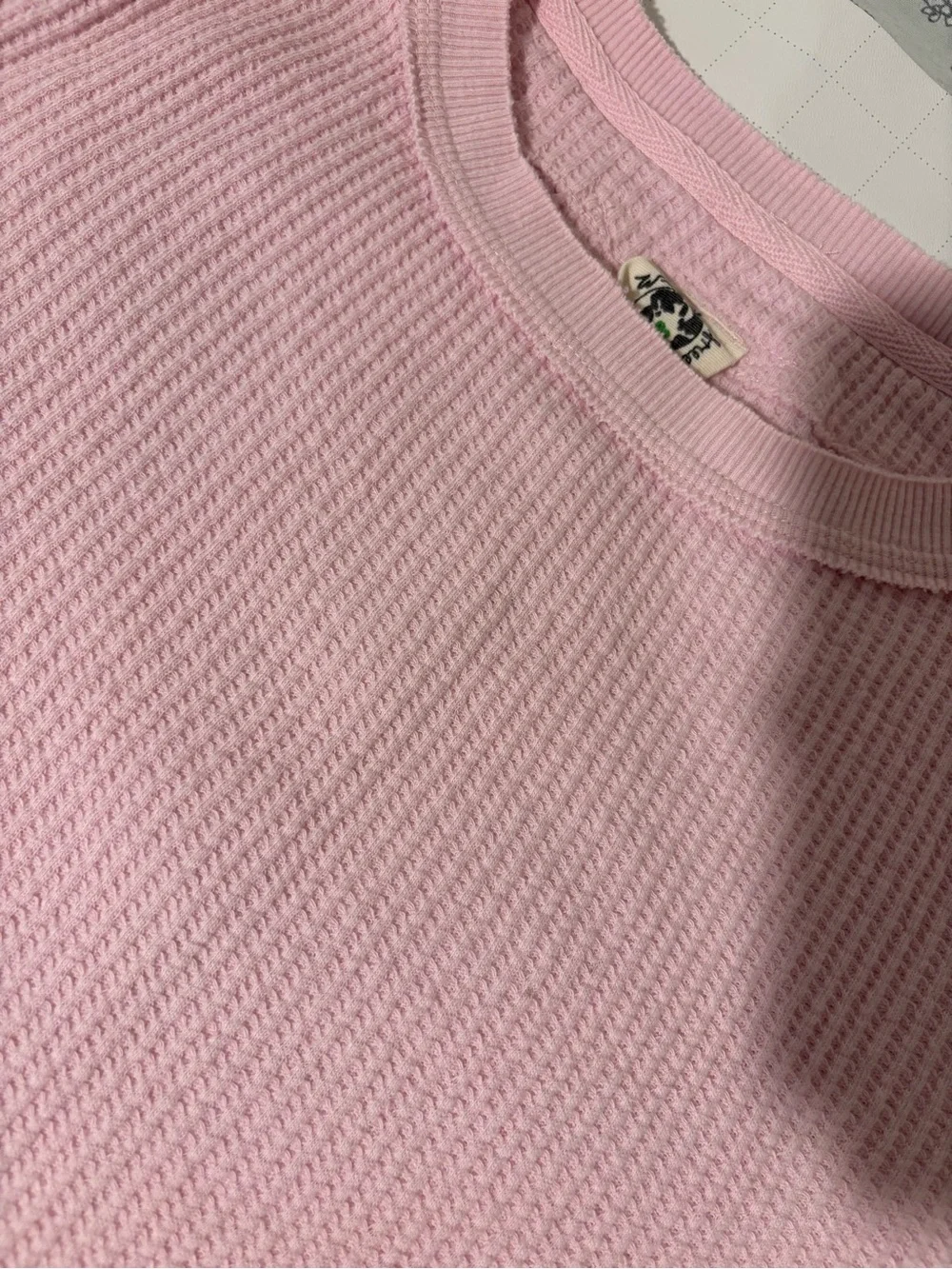We The Free Pink Long Sleeve Top with Black Graphic and Green Accent NEW - Picture 1 of 7